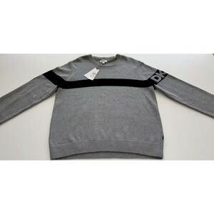 DKNY Men's Knit Logo Pullover Sweater Crew Neck Gray Black XL